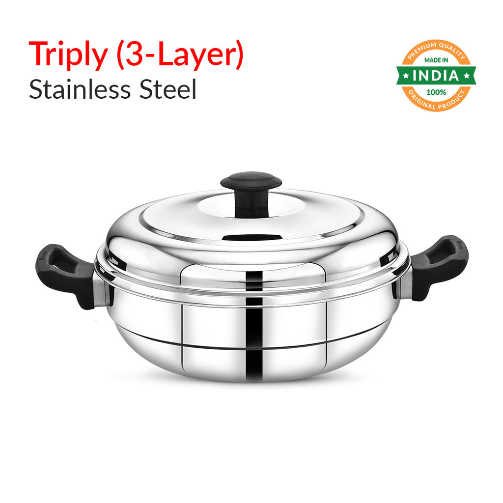 Triply Stainless Steel Multi Kadai With Lid 28cm ( 25% Off )- Maxima Cookware