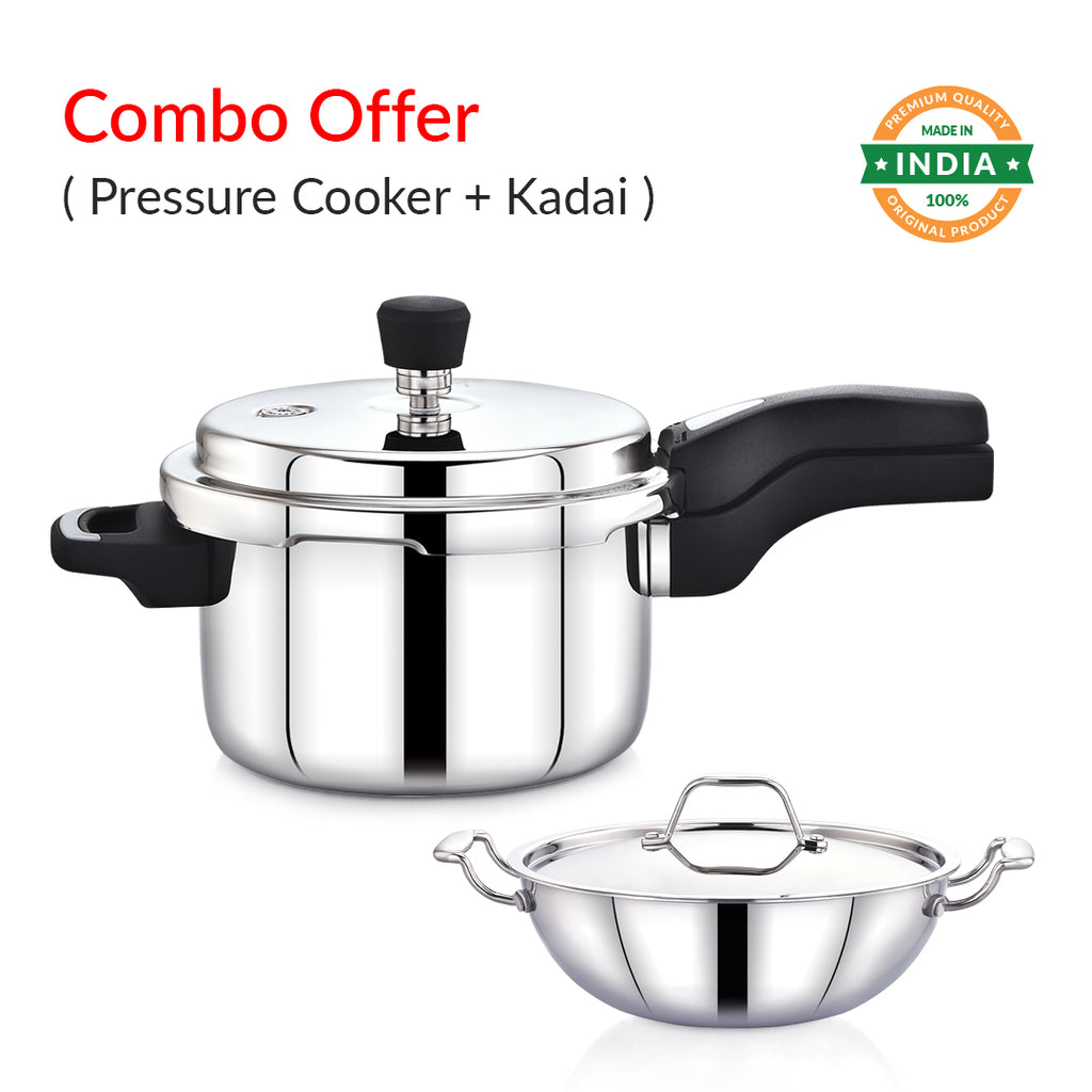 Triply Stainless Steel Product Combo Offer-( 3.5 ltr Sumo Plus Pressure Cooker + 24 cm Kadhai )